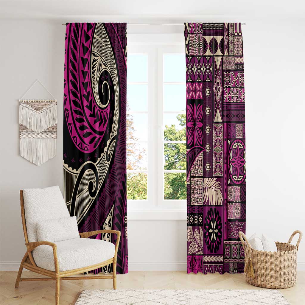 Vintage Samoa Siapo Mamanu Window Curtain Pink Samoan Tapa Motif - Polynesian Pride