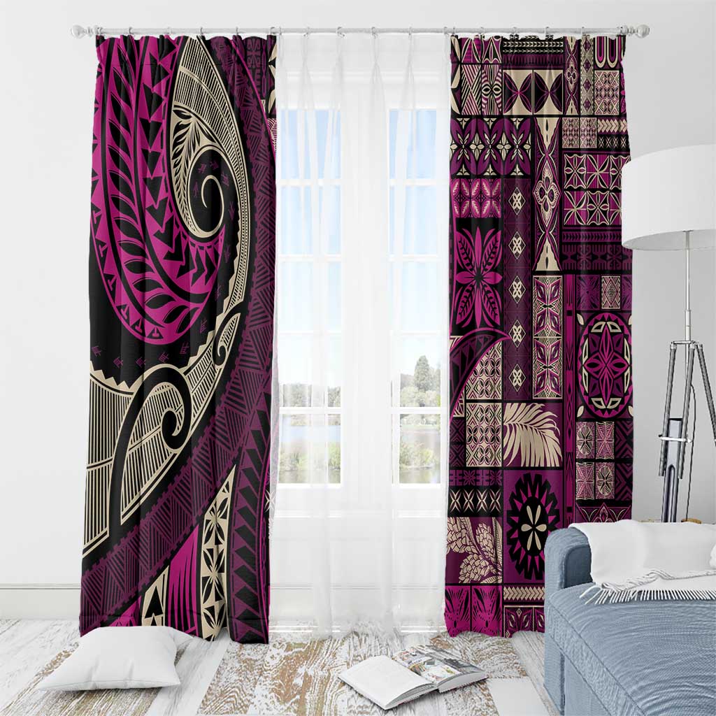 Vintage Samoa Siapo Mamanu Window Curtain Pink Samoan Tapa Motif - Polynesian Pride