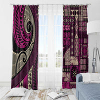Vintage Samoa Siapo Mamanu Window Curtain Pink Samoan Tapa Motif - Polynesian Pride
