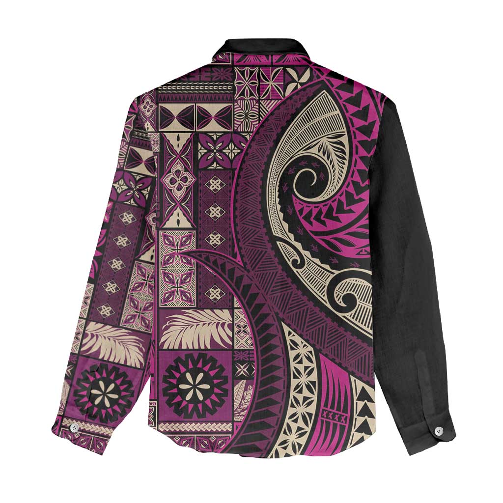 Vintage Samoa Siapo Mamanu Women Casual Shirt Pink Samoan Tapa Motif LT9 - Polynesian Pride