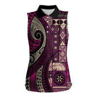 Vintage Samoa Siapo Mamanu Women Sleeveless Polo Shirt Pink Samoan Tapa Motif LT9 Female Pink - Polynesian Pride