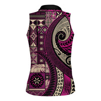 Vintage Samoa Siapo Mamanu Women Sleeveless Polo Shirt Pink Samoan Tapa Motif LT9 - Polynesian Pride