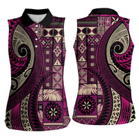 Vintage Samoa Siapo Mamanu Women Sleeveless Polo Shirt Pink Samoan Tapa Motif LT9 - Polynesian Pride