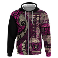 Vintage Samoa Siapo Mamanu Zip Hoodie Pink Samoan Tapa Motif - Polynesian Pride
