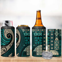 Vintage Samoa Siapo Mamanu 4 in 1 Can Cooler Tumbler Teal Samoan Tapa Motif LT9 - Polynesian Pride