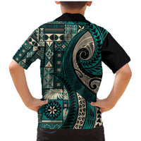 Vintage Samoa Siapo Mamanu Family Matching Mermaid Dress and Hawaiian Shirt Teal Samoan Tapa Motif LT9 - Polynesian Pride