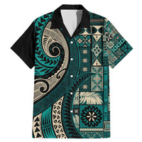 Vintage Samoa Siapo Mamanu Family Matching Mermaid Dress and Hawaiian Shirt Teal Samoan Tapa Motif LT9 Dad's Shirt - Short Sleeve Teal - Polynesian Pride