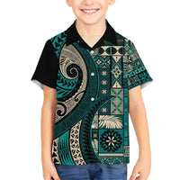 Vintage Samoa Siapo Mamanu Hawaiian Shirt Teal Samoan Tapa Motif - Polynesian Pride