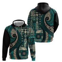 Vintage Samoa Siapo Mamanu Hoodie Teal Samoan Tapa Motif - Polynesian Pride