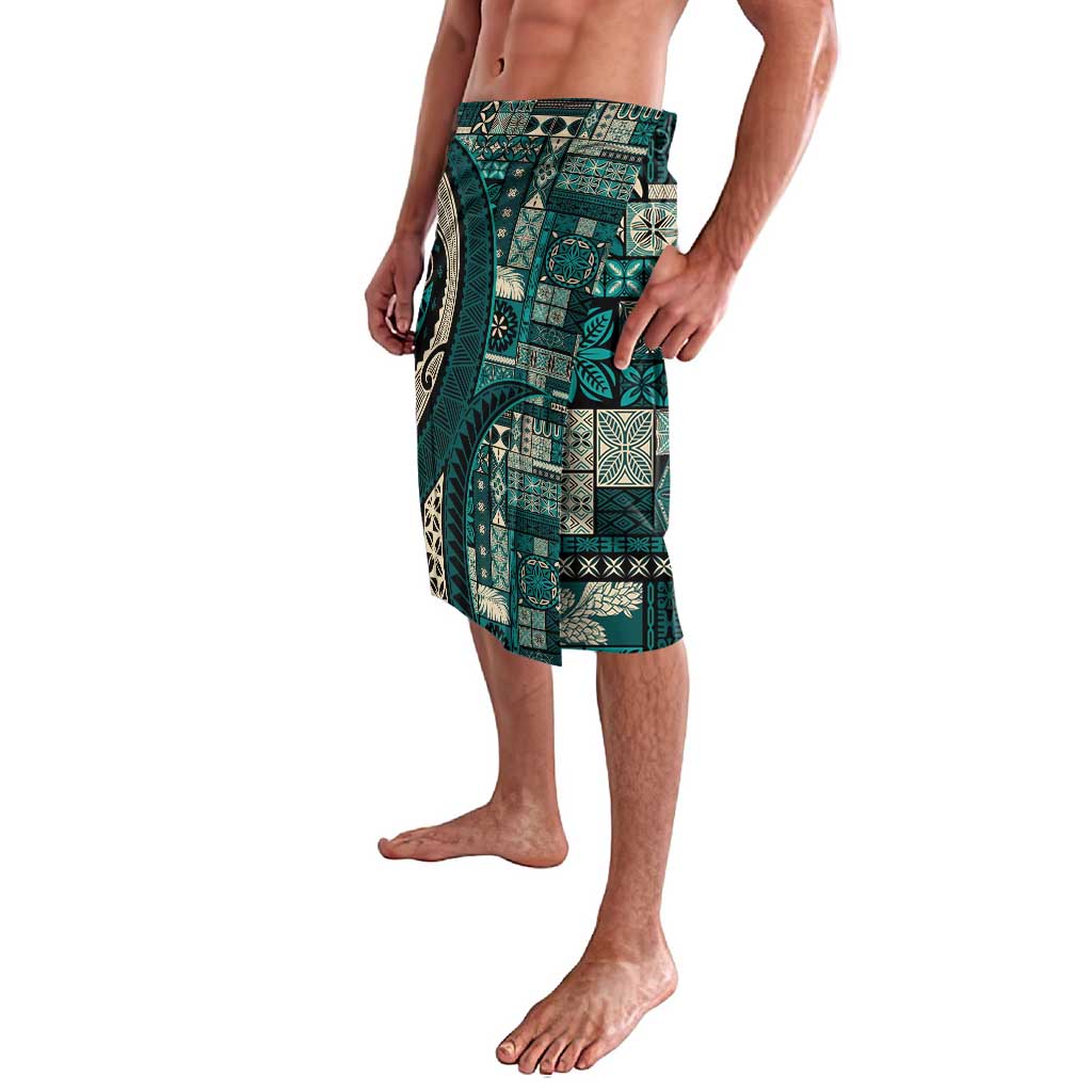 Vintage Samoa Siapo Mamanu Lavalava Teal Samoan Tapa Motif - Polynesian Pride