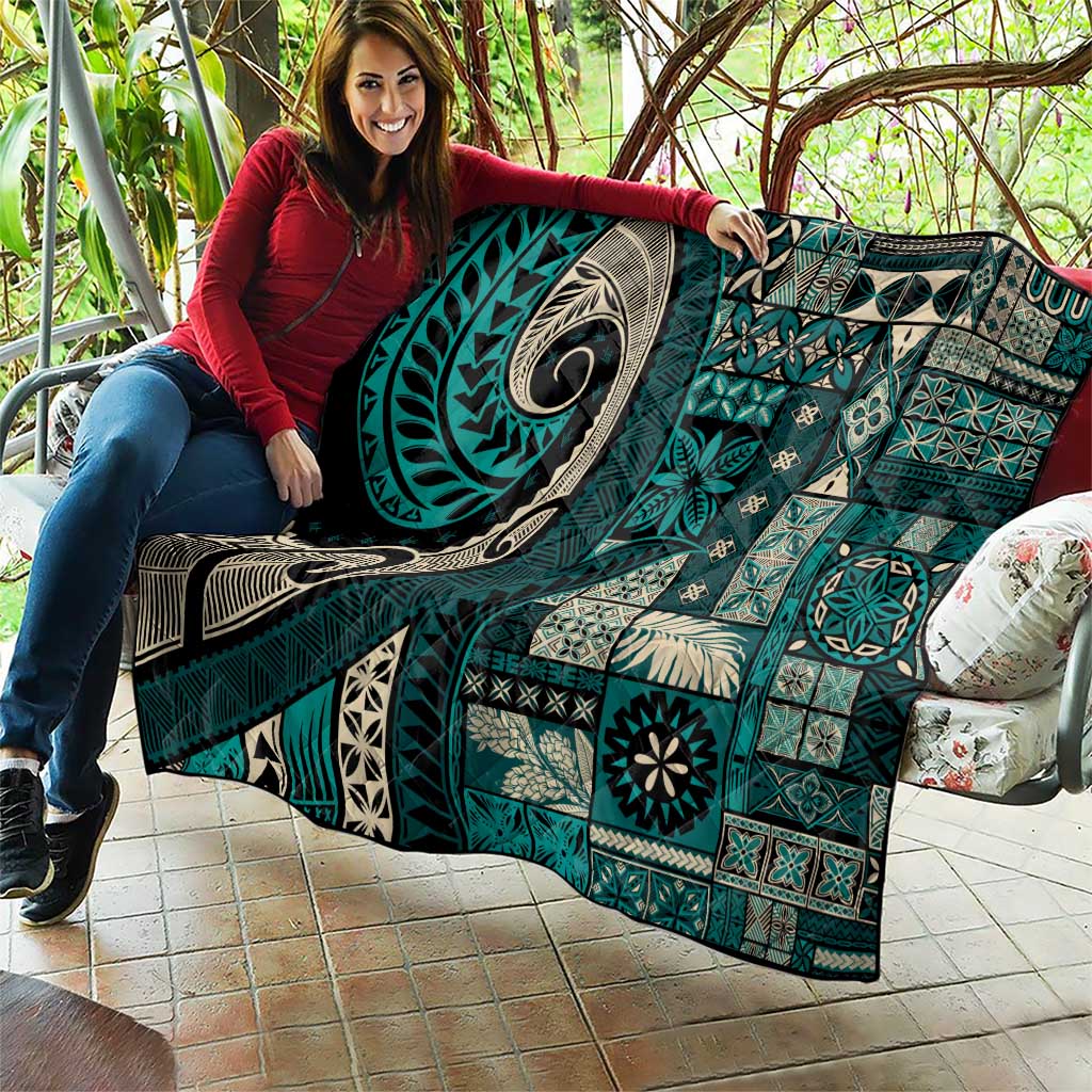 Vintage Samoa Siapo Mamanu Quilt Teal Samoan Tapa Motif - Polynesian Pride
