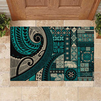 Vintage Samoa Siapo Mamanu Rubber Doormat Teal Samoan Tapa Motif LT9 Teal - Polynesian Pride
