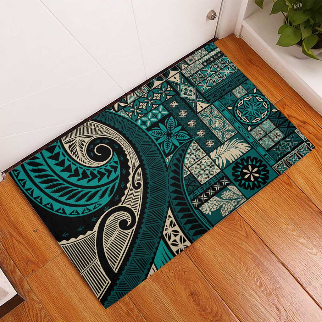 Vintage Samoa Siapo Mamanu Rubber Doormat Teal Samoan Tapa Motif LT9 - Polynesian Pride