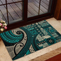 Vintage Samoa Siapo Mamanu Rubber Doormat Teal Samoan Tapa Motif LT9 - Polynesian Pride
