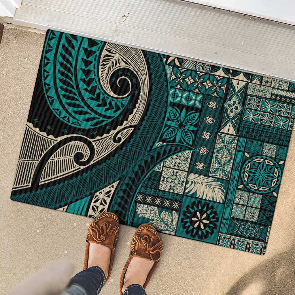 Vintage Samoa Siapo Mamanu Rubber Doormat Teal Samoan Tapa Motif LT9 - Polynesian Pride