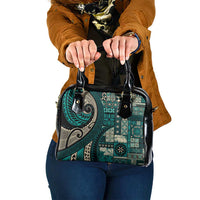 Vintage Samoa Siapo Mamanu Shoulder Handbag Teal Samoan Tapa Motif - Polynesian Pride