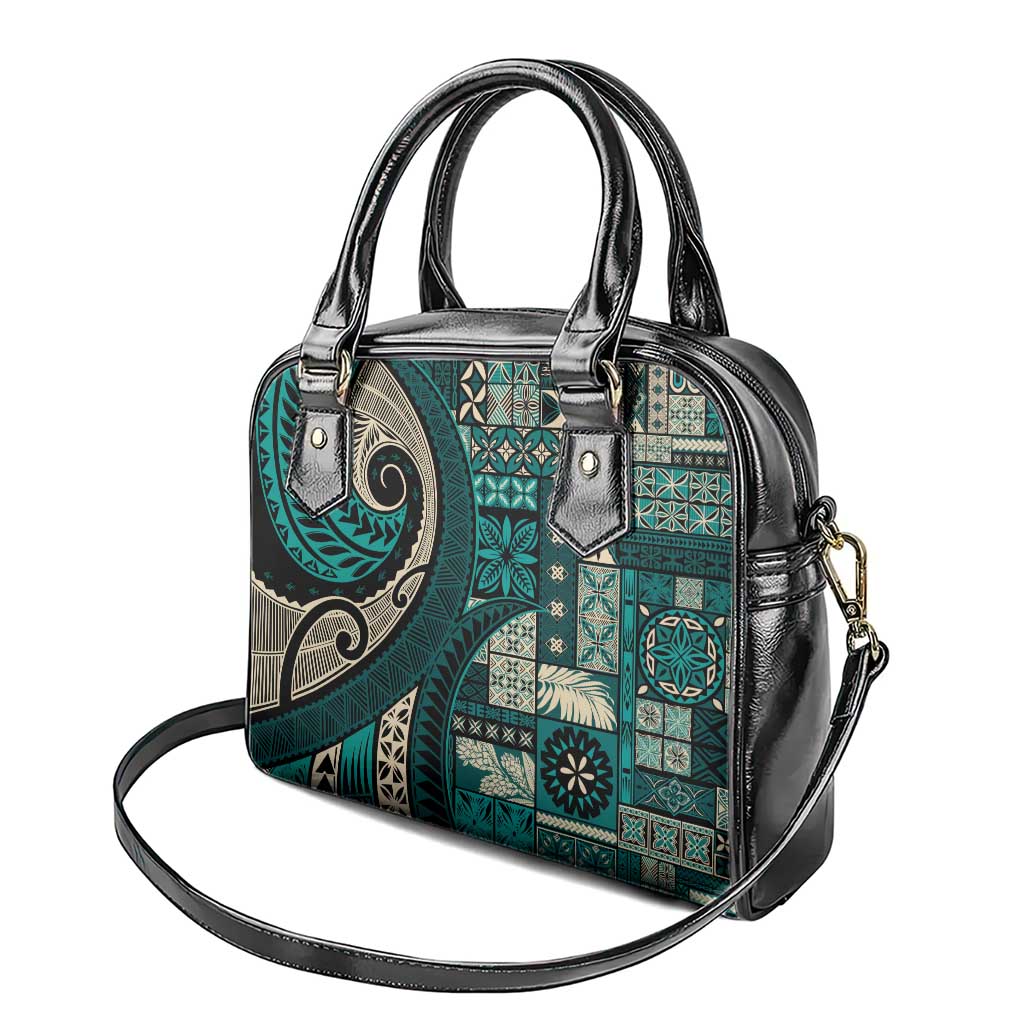 Vintage Samoa Siapo Mamanu Shoulder Handbag Teal Samoan Tapa Motif - Polynesian Pride