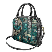 Vintage Samoa Siapo Mamanu Shoulder Handbag Teal Samoan Tapa Motif - Polynesian Pride