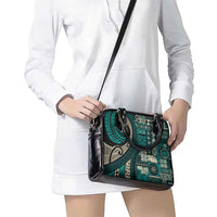 Vintage Samoa Siapo Mamanu Shoulder Handbag Teal Samoan Tapa Motif - Polynesian Pride
