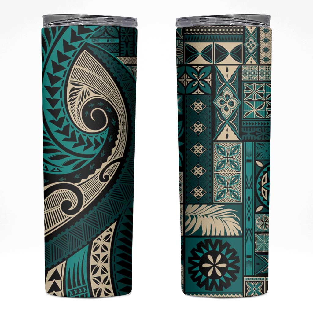 Vintage Samoa Siapo Mamanu Skinny Tumbler Teal Samoan Tapa Motif LT9 Teal - Polynesian Pride