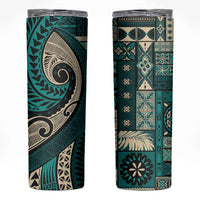 Vintage Samoa Siapo Mamanu Skinny Tumbler Teal Samoan Tapa Motif LT9 Teal - Polynesian Pride