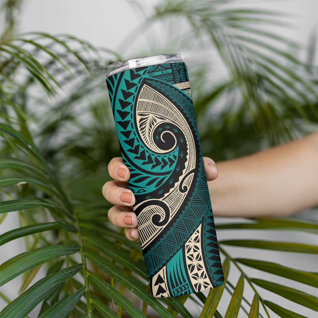 Vintage Samoa Siapo Mamanu Skinny Tumbler Teal Samoan Tapa Motif LT9 - Polynesian Pride