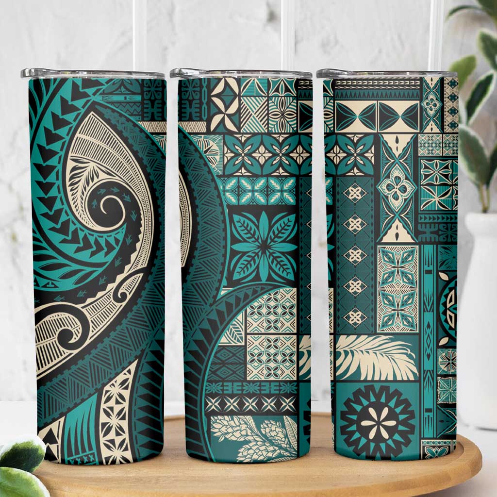 Vintage Samoa Siapo Mamanu Skinny Tumbler Teal Samoan Tapa Motif LT9 - Polynesian Pride