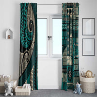 Vintage Samoa Siapo Mamanu Window Curtain Teal Samoan Tapa Motif - Polynesian Pride