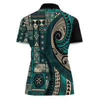 Vintage Samoa Siapo Mamanu Women Polo Shirt Teal Samoan Tapa Motif - Polynesian Pride