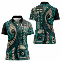 Vintage Samoa Siapo Mamanu Women Polo Shirt Teal Samoan Tapa Motif - Polynesian Pride