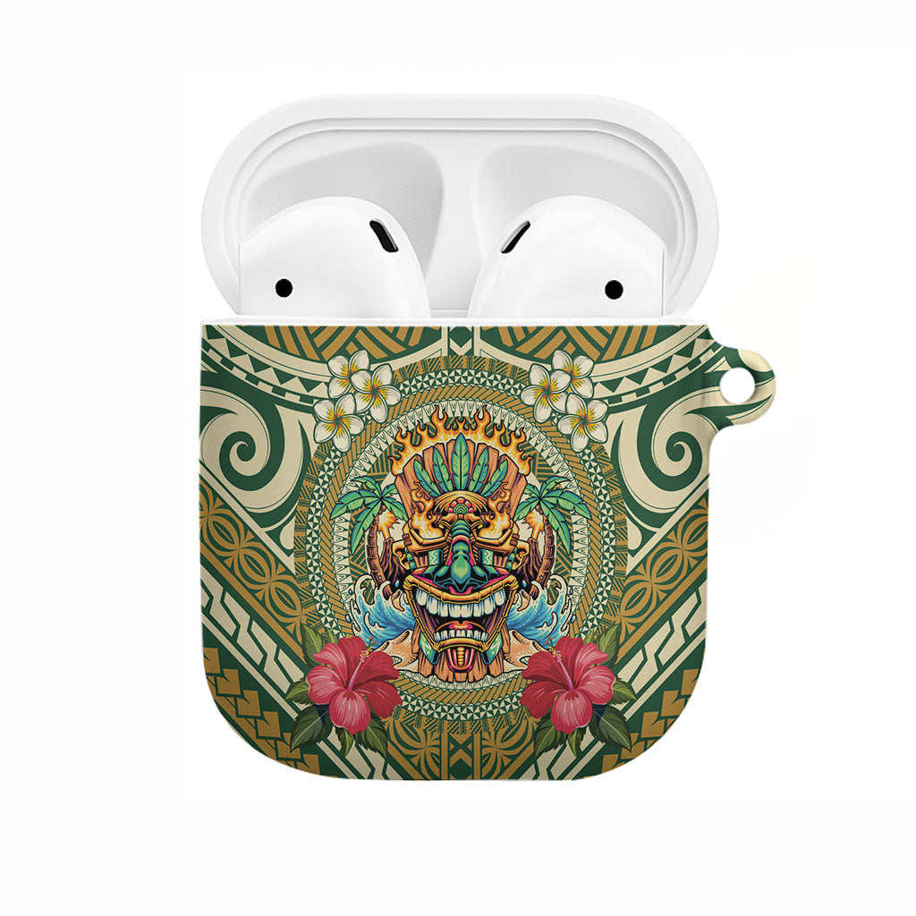 Hawaii Tiki Mask AirPods Case Mele Kalikimaka i Iulai! LT9 Green - Polynesian Pride