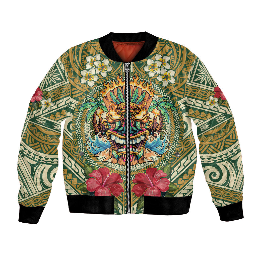 Hawaii Tiki Mask Personalized Bomber Jacket Mele Kalikimaka i Iulai!