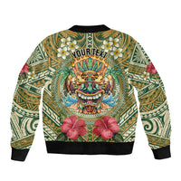 Hawaii Tiki Mask Personalized Bomber Jacket Mele Kalikimaka i Iulai!
