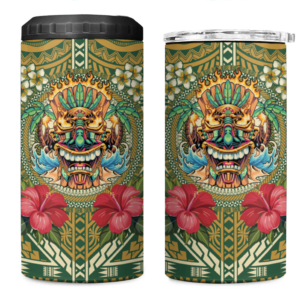 Hawaii Tiki Mask Personalized 4 in 1 Can Cooler Tumbler Mele Kalikimaka i Iulai! LT9 One Size: 16 oz Green - Polynesian Pride