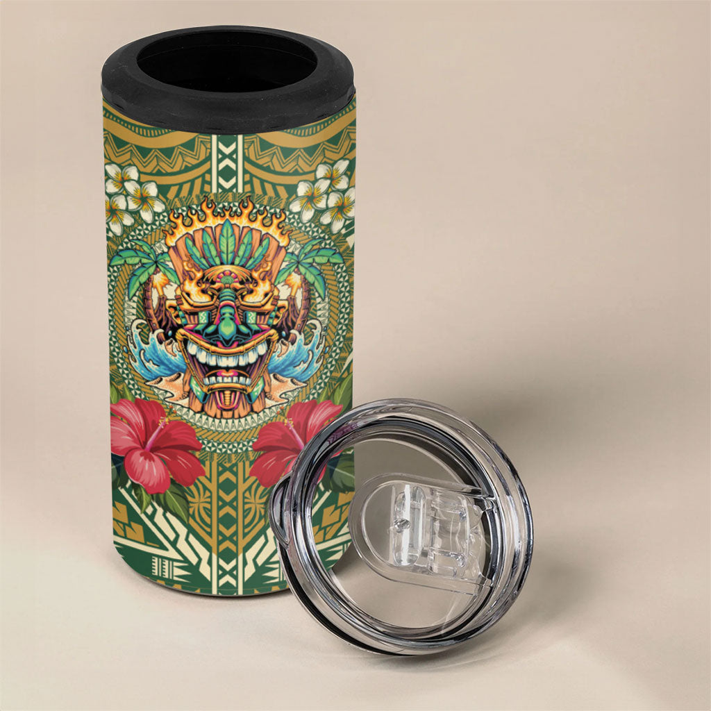Hawaii Tiki Mask Personalized 4 in 1 Can Cooler Tumbler Mele Kalikimaka i Iulai!
