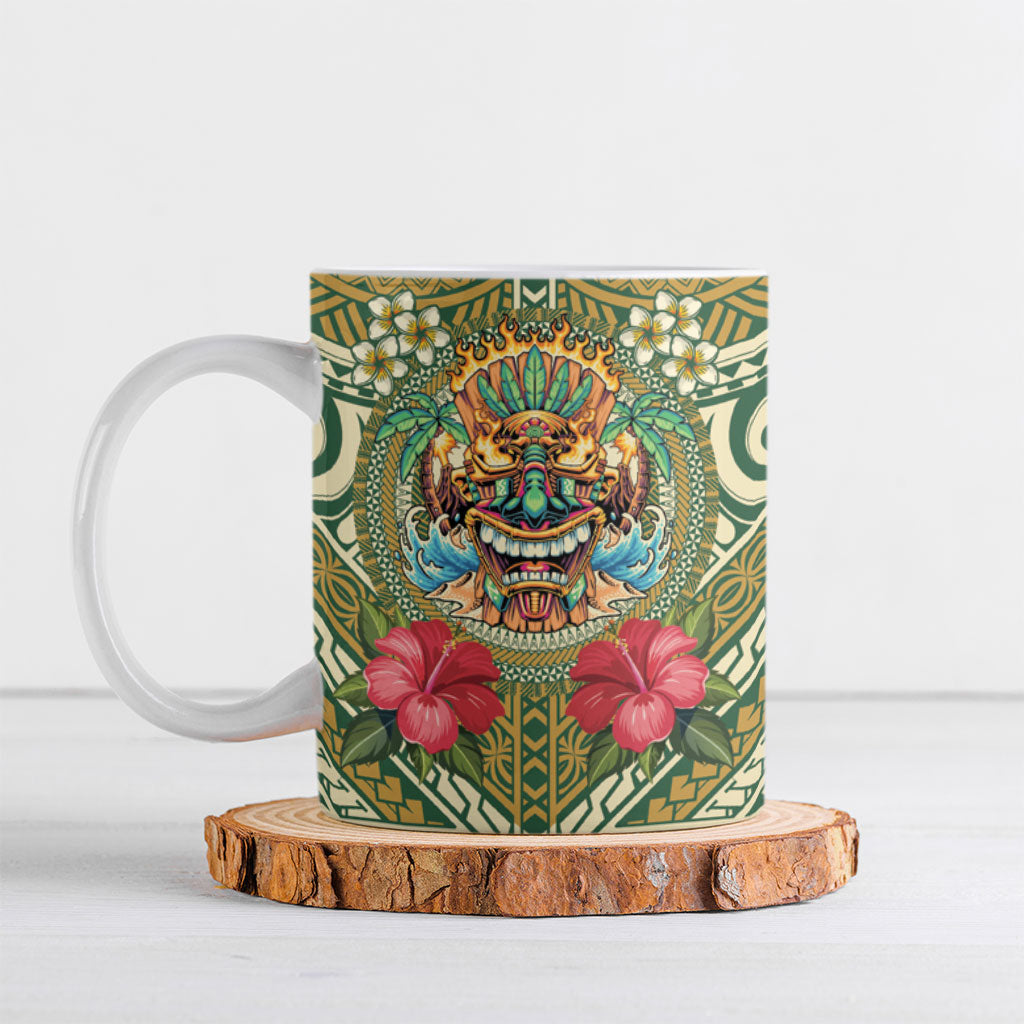 Hawaii Tiki Mask Personalized Ceramic Mug Mele Kalikimaka i Iulai!
