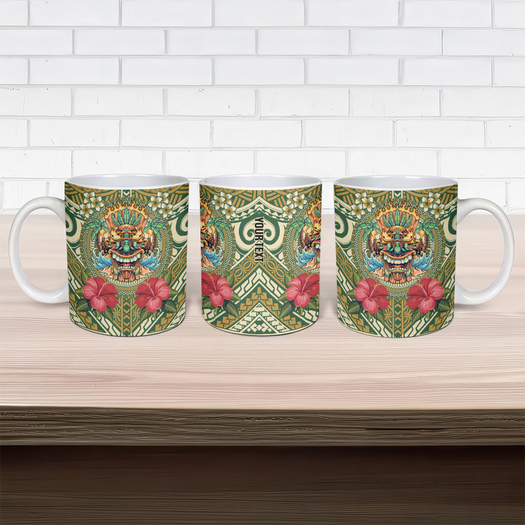 Hawaii Tiki Mask Personalized Ceramic Mug Mele Kalikimaka i Iulai!