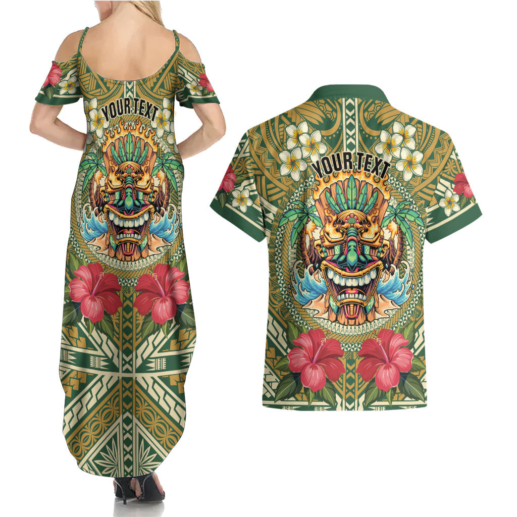 Hawaii Tiki Mask Personalized Couples Matching Summer Maxi Dress and Hawaiian Shirt Mele Kalikimaka i Iulai! LT9 - Polynesian Pride