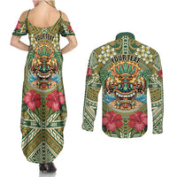 Hawaii Tiki Mask Personalized Couples Matching Summer Maxi Dress and Long Sleeve Button Shirt Mele Kalikimaka i Iulai! LT9 - Polynesian Pride