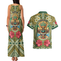 Hawaii Tiki Mask Personalized Couples Matching Tank Maxi Dress and Hawaiian Shirt Mele Kalikimaka i Iulai! LT9 - Polynesian Pride