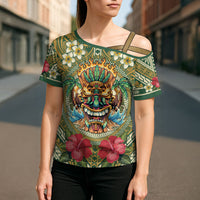Hawaii Tiki Mask Personalized Cross Shoulder Shirt Mele Kalikimaka i Iulai!