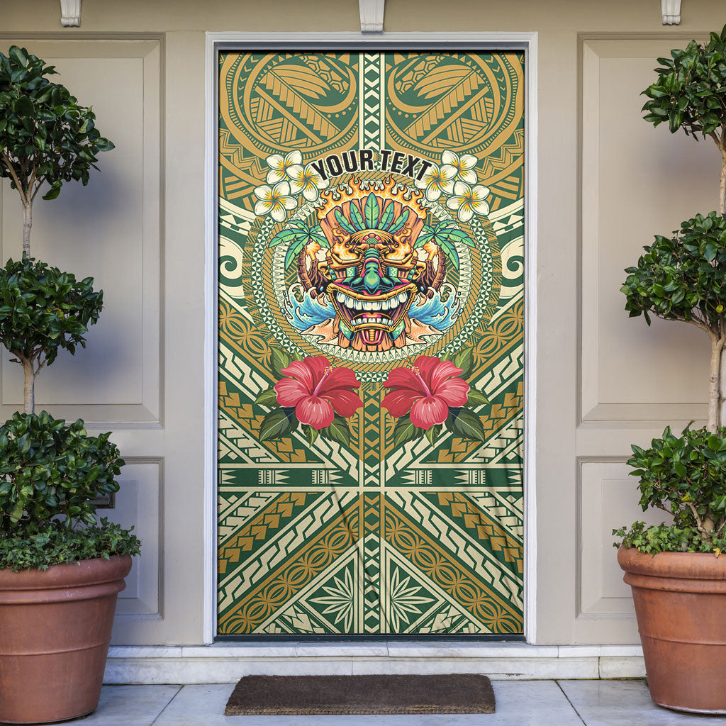 Hawaii Tiki Mask Personalized Door Cover Mele Kalikimaka i Iulai! LT9 Green - Polynesian Pride