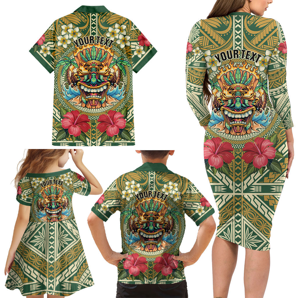 Hawaii Tiki Mask Personalized Family Matching Long Sleeve Bodycon Dress and Hawaiian Shirt Mele Kalikimaka i Iulai! LT9 - Polynesian Pride