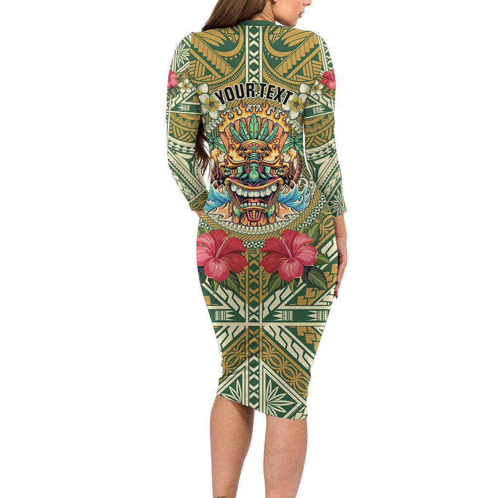 Hawaii Tiki Mask Personalized Family Matching Long Sleeve Bodycon Dress and Hawaiian Shirt Mele Kalikimaka i Iulai! LT9 - Polynesian Pride