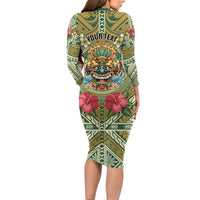 Hawaii Tiki Mask Personalized Family Matching Long Sleeve Bodycon Dress and Hawaiian Shirt Mele Kalikimaka i Iulai! LT9 - Polynesian Pride