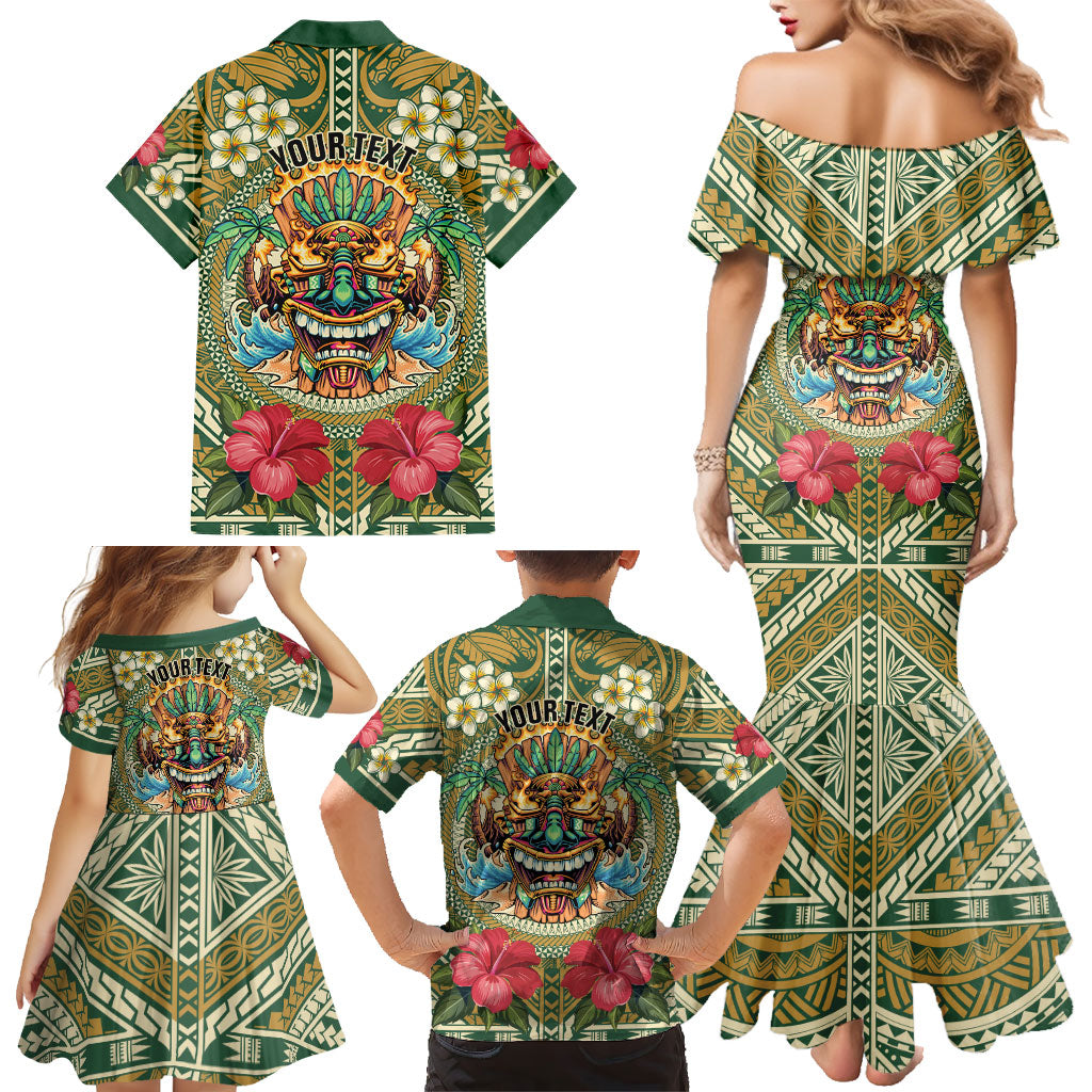 Hawaii Tiki Mask Personalized Family Matching Mermaid Dress and Hawaiian Shirt Mele Kalikimaka i Iulai! LT9 - Polynesian Pride