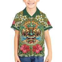 Hawaii Tiki Mask Personalized Family Matching Mermaid Dress and Hawaiian Shirt Mele Kalikimaka i Iulai! LT9 Son's Shirt Green - Polynesian Pride