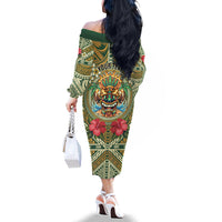 Hawaii Tiki Mask Personalized Family Matching Off The Shoulder Long Sleeve Dress and Hawaiian Shirt Mele Kalikimaka i Iulai! LT9 - Polynesian Pride