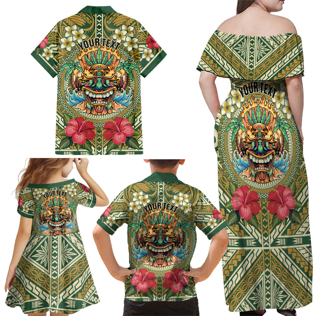 Hawaii Tiki Mask Personalized Family Matching Off Shoulder Maxi Dress and Hawaiian Shirt Mele Kalikimaka i Iulai! LT9 - Polynesian Pride