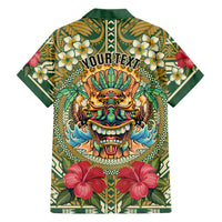 Hawaii Tiki Mask Personalized Family Matching Off Shoulder Short Dress and Hawaiian Shirt Mele Kalikimaka i Iulai! LT9 - Polynesian Pride